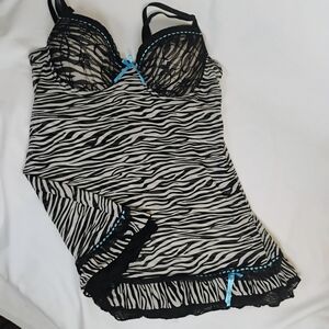 Y2K Zebra Lace Babydoll Chemise L/XL 🖤🦓 Sheer Lingerie